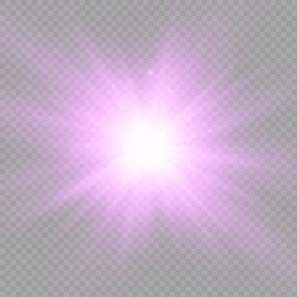Set Aus Lila Glühendem Licht Platzt Auf Transparentem Hintergrund Leuchten — Stockvektor