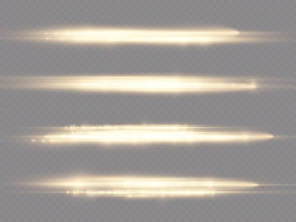 Horizontale Lichtstrahlen Blitz Gelb Horizontale Linse Flares Pack Laserstrahlen Glühende — Stockvektor