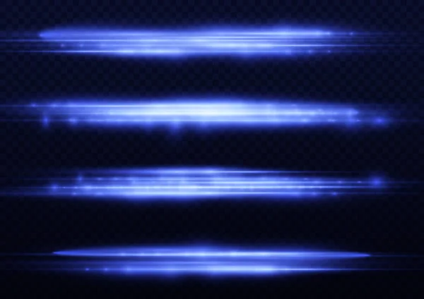 Горизонтальні Світлові Промені Спалахи Синьої Горизонтальної Лінзи Швидкісні Лазерні Промені — стоковий вектор