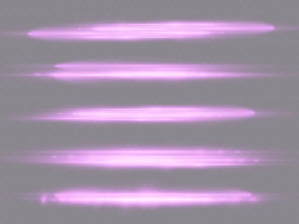 Yatay Işık Işınları Parlak Mor Yatay Lensler Lazer Işınları Şeffaf — Stok Vektör