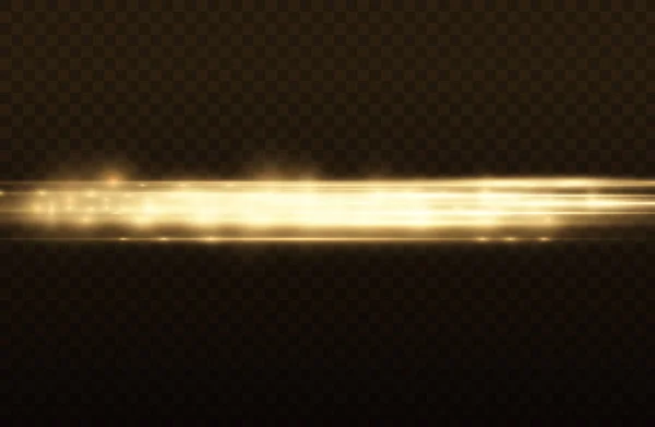 水平光線 フラッシュイエロー水平レンズフレアパック レーザービーム 透明背景のグローイエローライン 美しいライトフレア 明るいゴールドグレア ベクトルイラスト Eps — ストックベクタ