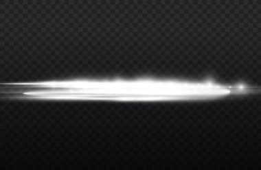 Yatay ışık ışınları, flaş beyaz ışık parlamaları, lazer ışınları, şeffaf arkaplanda parlak beyaz çizgi, güzel ışık parlamaları, parlak parlaklıklar, vektör illüstrasyonu,.