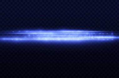 Yatay ışık ışınları, flaş mavi ışık parlamaları, hızlı lazer ışınları, şeffaf arkaplanda parlak mavi çizgi hareketi, güzel ışık parlamaları, parlak parlama, vektör illüstrasyonu, 10