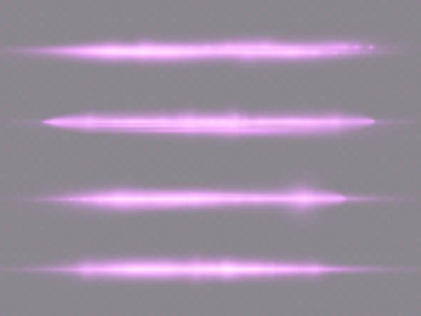 Yatay Işık Işınları Parlak Mor Yatay Lensler Lazer Işınları Şeffaf — Stok Vektör