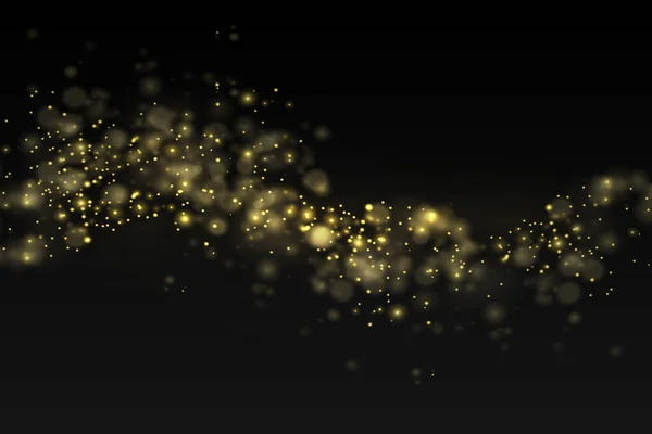 Işıldayan Altın Sihirli Toz Tanecikleri Siyah Arkaplanda Noel Işıltısı Işık — Stok Vektör