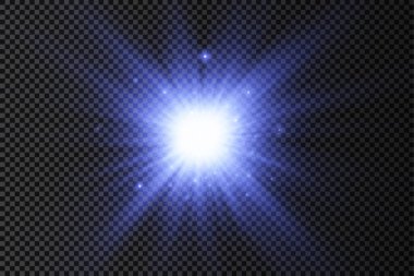 Parlak bir yıldız, parlak bir yıldız, şeffaf arkaplanda mavi bir ışık patlaması, güneş ışınları, mavi ışık efekti, ışıl ışıl güneş ışığı, vektör ilülasyonu, 10