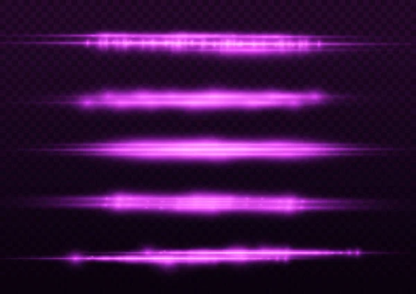 Rayons Lumière Horizontaux Flash Violet Paquet Fusées Éclairantes Horizontales Faisceaux — Image vectorielle