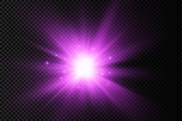 Set Purple Glowing Light Burst Transparent Background Glow Bright Stars — Stockvektor