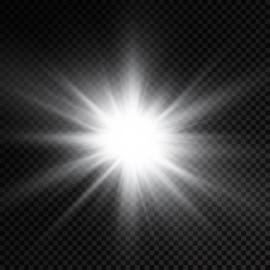 The star burst with brilliance, glow bright star, white glowing light burst on a transparent background, sun rays, light effect, flare of sunshine with rays, vector illustration, eps 10
