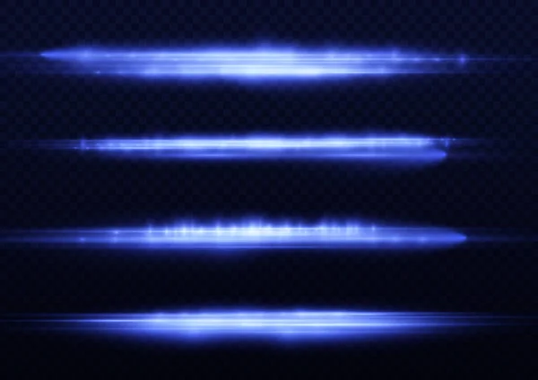 Rayons Lumière Horizontaux Paquet Fusées Éclairantes Horizontales Bleu Éclair Faisceaux — Image vectorielle