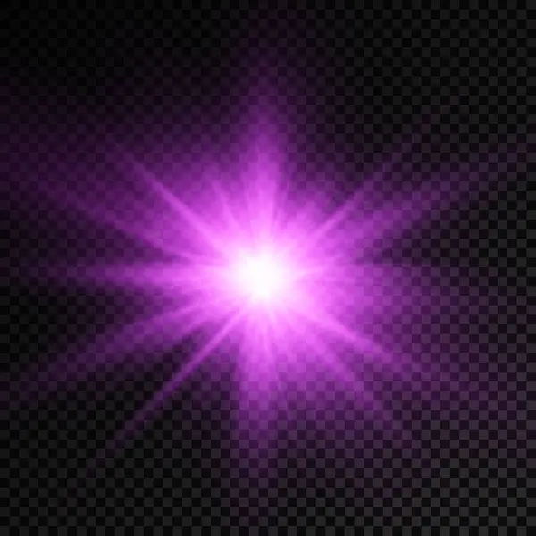 Set Purple Glowing Light Burst Transparent Background Glow Bright Stars — Image vectorielle