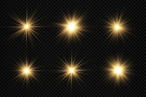 这颗恒星发出明亮的光芒 明亮的恒星发出明亮的光芒 透明的背景发出黄色的光芒 黄色的太阳光 金色的光芒效果 光芒发出的光芒 矢量图解 — 图库矢量图片