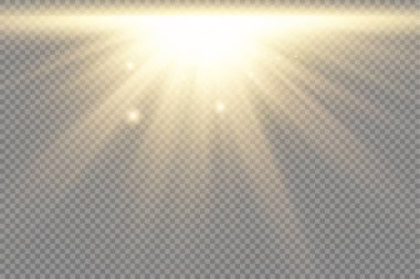 Parlak patlamalı güneş ışığı, ışık ve sihirli parıltı ışınlarıyla parlama efekti, güneş ışınları, sarı ışık efekti, aydınlık ışığında bulanıklık, ön lens flaşı, vektör illüstrasyonu, 10.