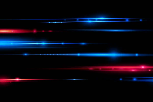 美丽的光芒和火花 红色和蓝色的特殊效果 激光束 水平光束 粒子运动效应 移动快线的魔力 闪烁着抽象闪亮的警戒线 — 图库矢量图片