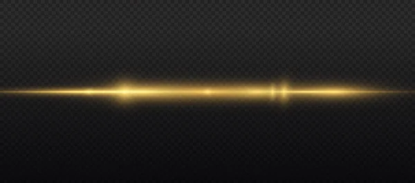 水平光線 フラッシュイエロー水平レンズフレアパック レーザービーム 透明背景に金色のラインを光る 美しいライトフレア 明るいゴールドグレア ベクトルイラスト Eps — ストックベクタ