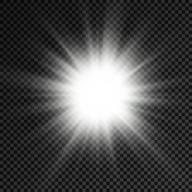 The star burst with brilliance, glow bright star, white glowing light burst on a transparent background, sun rays, light effect, flare of sunshine with rays, vector illustration, eps 10