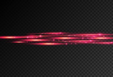Horizontal light rays, flash red horizontal lens flares pack, speed laser beams, glow red line motion on transparent background, beautiful light flare, bright glare, vector illustration, eps 10
