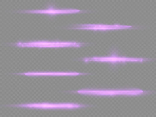 Horizontální Světelné Paprsky Záblesky Fialové Horizontální Čočky Balení Laserové Paprsky — Stockový vektor