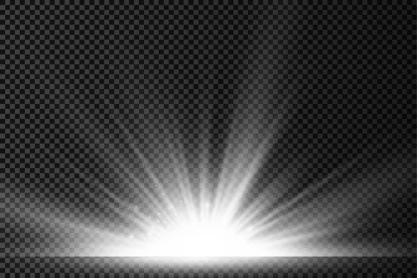Sternexplosion Auf Transparentem Hintergrund Weißes Glühen Beleuchtet Sonnenstrahlen Fackelsondereffekt Mit — Stockvektor