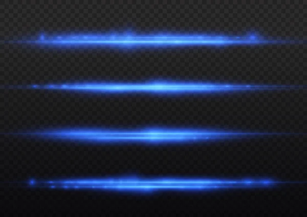 Rayos Luz Horizontales Paquete Llamaradas Lente Horizontal Azul Flash Rayos — Vector de stock