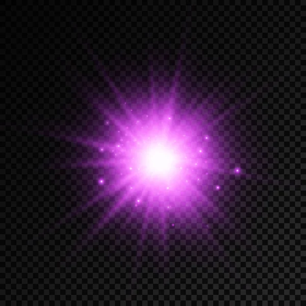 Set Purple Glowing Light Burst Transparent Background Glow Bright Stars — Stockový vektor