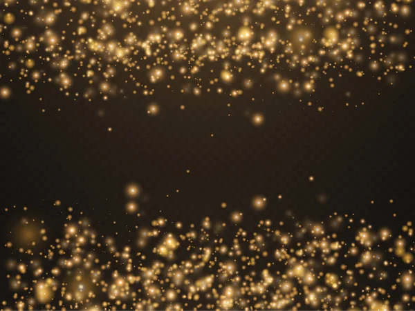 Glanzende Gouden Magische Stofdeeltjes Transparante Achtergrond Glinstering Schijnwerpers Gele Stofvonken — Stockvector
