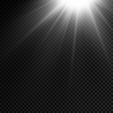 Parlak patlamalı güneş ışığı, ışık ve sihirli parıltı ışınlarıyla parlama etkisi, güneş ışınları, beyaz ışın etkisi, aydınlık ışığında bulanıklık, ön lens flaşı, vektör illüstrasyonu, 10.