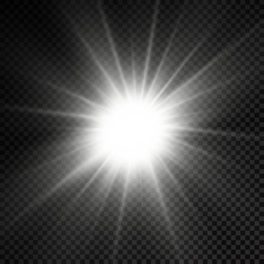 The star burst with brilliance, glow bright star, white glowing light burst on a transparent background, sun rays, light effect, flare of sunshine with rays, vector illustration, eps 10