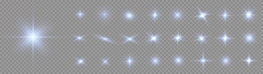 Parlak bir yıldız, parlak bir yıldız, şeffaf arkaplanda mavi bir ışık patlaması, güneş ışınları, mavi ışık efekti, ışıl ışıl güneş ışığı, vektör ilülasyonu, 10