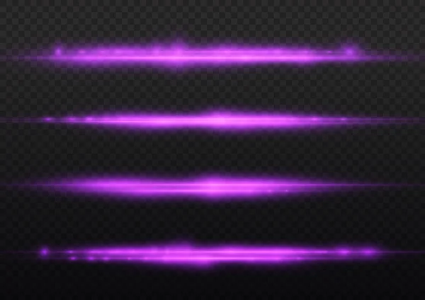 Rayons Lumière Horizontaux Flash Violet Paquet Fusées Éclairantes Horizontales Faisceaux — Image vectorielle
