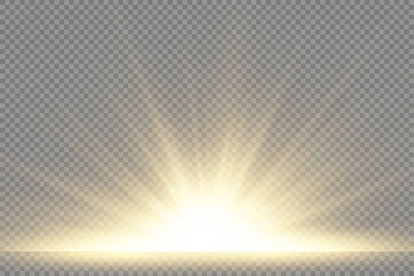 Explosión Estelar Sobre Fondo Transparente Luces Resplandor Amarillas Rayos Solares — Vector de stock