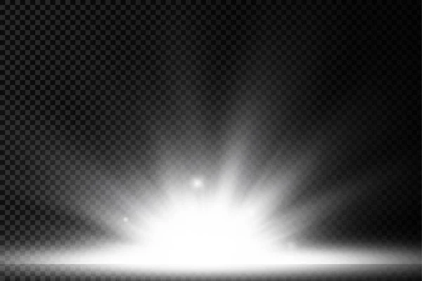 透明背景の星爆発 白い光の太陽光線 光と魔法の輝きの光線でフレア特殊効果 明るく輝く白い星 ベクトルイラスト Eps — ストックベクタ