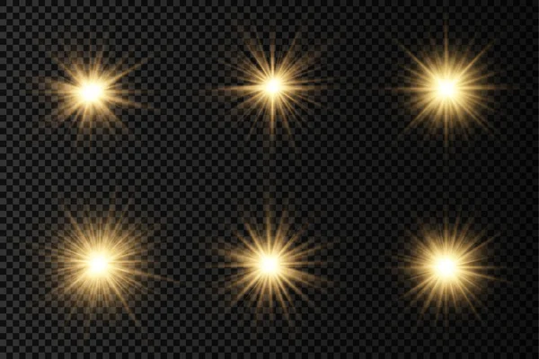 这颗恒星发出明亮的光芒 明亮的恒星发出明亮的光芒 透明的背景发出黄色的光芒 黄色的太阳光 金色的光芒效果 光芒发出的光芒 矢量图解 — 图库矢量图片
