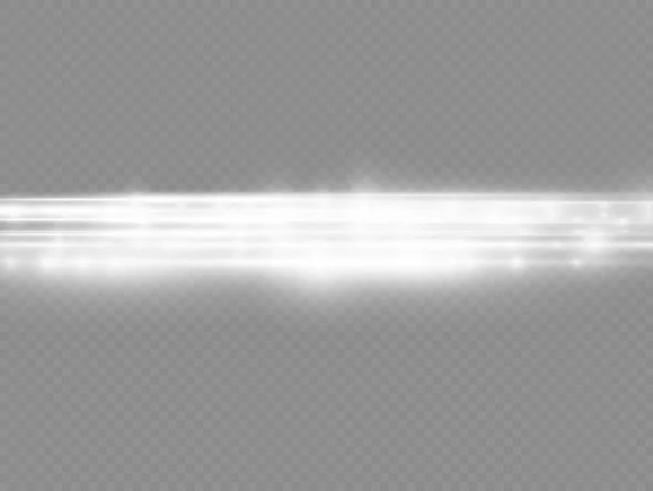 Raios Luz Horizontais Flash Branco Horizontal Lente Flares Pacote Feixes — Vetor de Stock