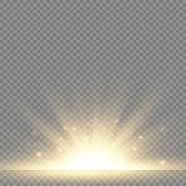 透明背景の星爆発 黄色の光の太陽光線 光と魔法の輝きの光線でフレア特殊効果 明るく輝く黄金の星 ベクトルイラスト Eps — ストックベクタ