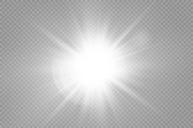 Parlak yıldız, parlak yıldız, şeffaf arkaplanda parlayan ışık, sarı güneş ışınları, altın ışık efekti, ışıltılı güneş ışığı, bokeh etkisi, altın parıltısı, vektör illüstrasyonu