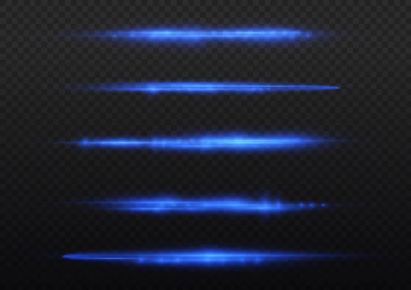 Horizontale Lichtstrahlen Blitz Blaue Horizontale Linse Flares Pack Geschwindigkeit Laserstrahlen — Stockvektor