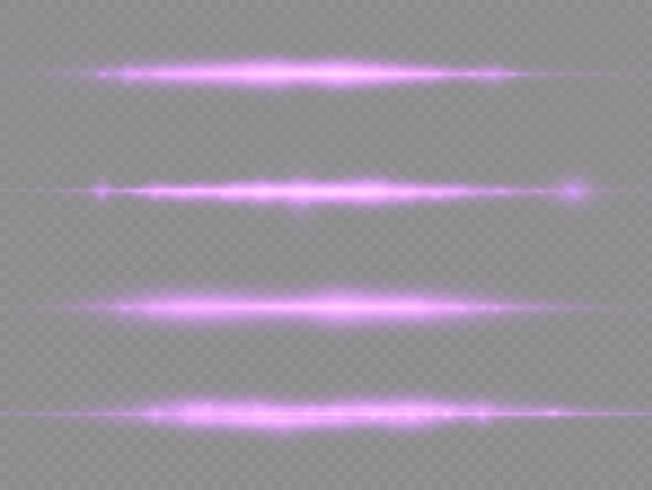 Horizontal Light Rays Flash Purple Horizontal Lens Flares Pack Laser — Stock Vector