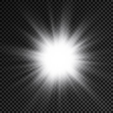 The star burst with brilliance, glow bright star, white glowing light burst on a transparent background, sun rays, light effect, flare of sunshine with rays, vector illustration, eps 10
