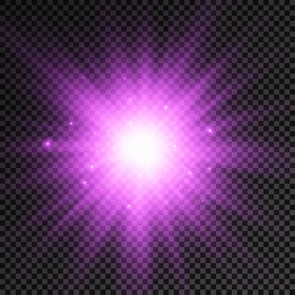 Set Purple Glowing Light Burst Transparent Background Glow Bright Stars — Image vectorielle