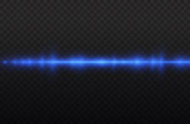 Yatay ışık ışınları, flaş mavi ışık parlamaları, hızlı lazer ışınları, şeffaf arkaplanda parlak mavi çizgi hareketi, güzel ışık parlamaları, parlak parlama, vektör illüstrasyonu, 10