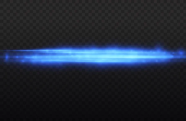 水平光線 フラッシュブルー水平レンズフレアパック 速度レーザービーム 透明背景のグローブルーラインの動き 美しいライトフレア 明るいグレア ベクトルイラスト Eps — ストックベクタ