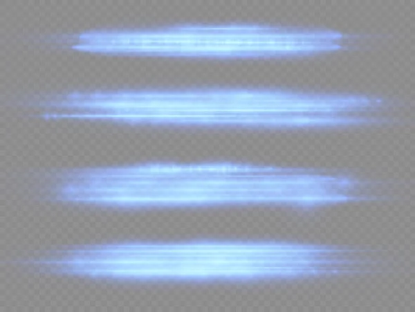 水平光 闪光蓝色水平透镜耀斑包 速度激光束 在透明背景上发光蓝线运动 漂亮的光耀斑 明亮的闪光 矢量图解 — 图库矢量图片