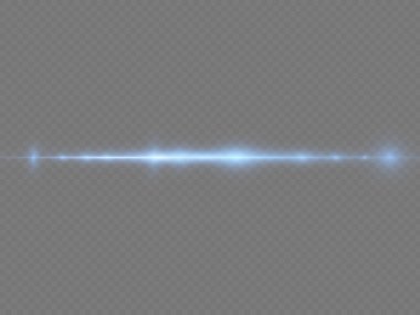 Yatay ışık ışınları, flaş mavi ışık parlamaları, hızlı lazer ışınları, şeffaf arkaplanda parlak mavi çizgi hareketi, güzel ışık parlamaları, parlak parlama, vektör illüstrasyonu, 10