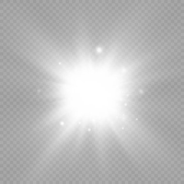 The star burst with brilliance, glow bright star, white glowing light burst on a transparent background, sun rays, light effect, flare of sunshine with rays, vector illustration, eps 10