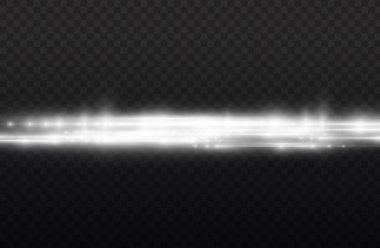 Yatay ışık ışınları, flaş beyaz ışık parlamaları, lazer ışınları, şeffaf arkaplanda parlak beyaz çizgi, güzel ışık parlamaları, parlak parlaklıklar, vektör illüstrasyonu,.