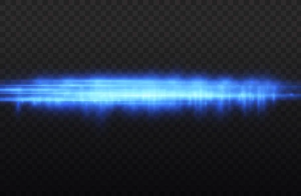 水平光線 フラッシュブルー水平レンズフレアパック 速度レーザービーム 透明背景のグローブルーラインの動き 美しいライトフレア 明るいグレア ベクトルイラスト Eps — ストックベクタ