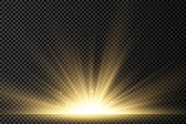 Eksplozja Gwiazdy Przezroczystym Tle Żółte Światła Słoneczne Promienie Słoneczne Rozbłysk — Wektor stockowy