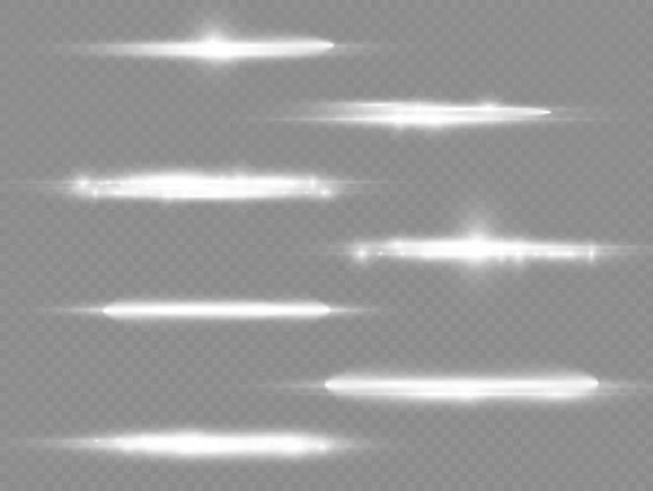 Horizontální Světelné Paprsky Záblesky Bílé Horizontální Čočky Balení Laserové Paprsky — Stockový vektor