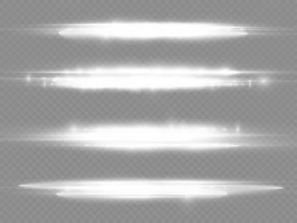 Horizontal Light Rays Flash White Horizontal Lens Flares Pack Laser — Stock Vector